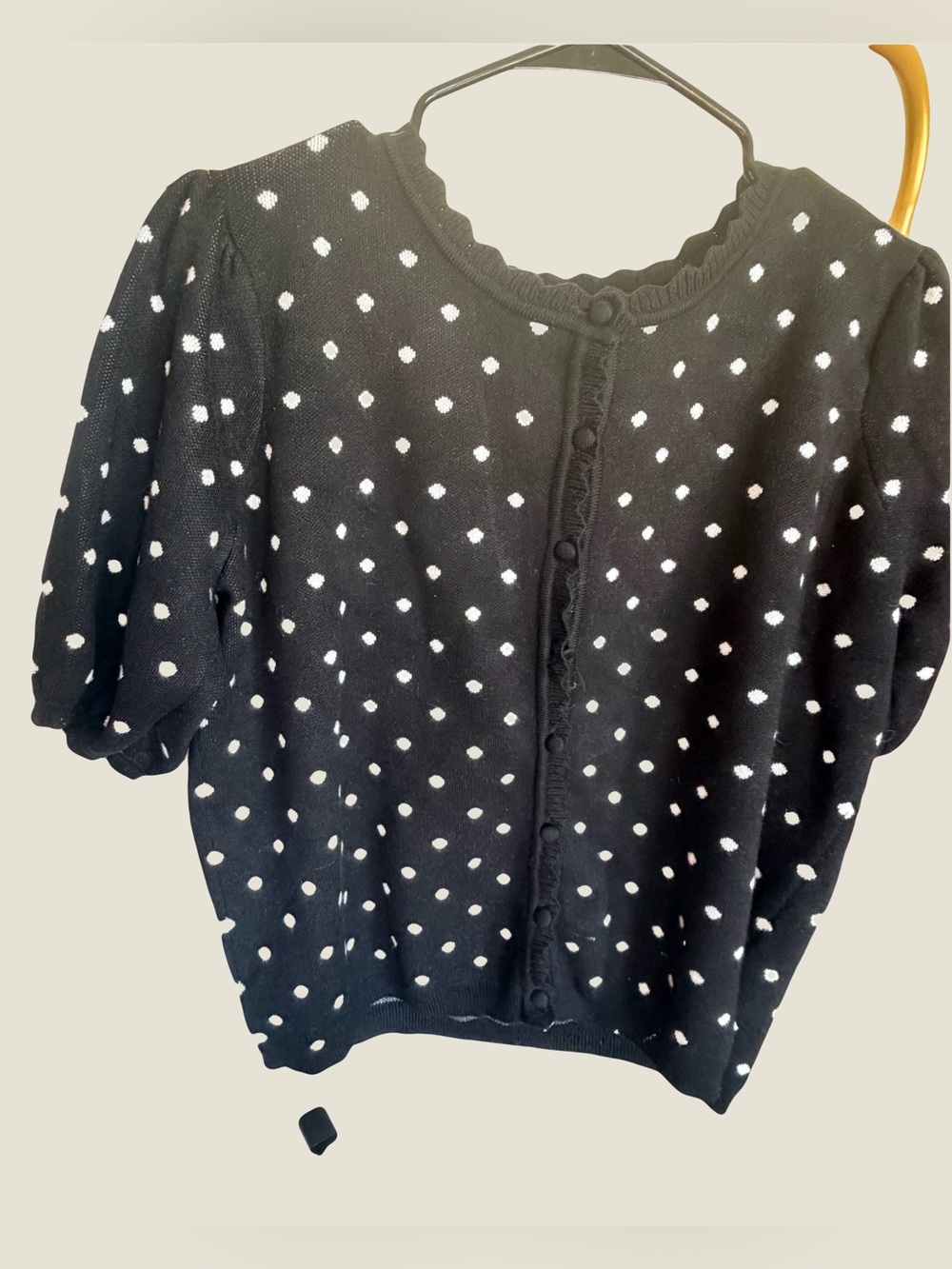 Adrianna Papell Black and White Polka Dot Short Sleeve Cardigan